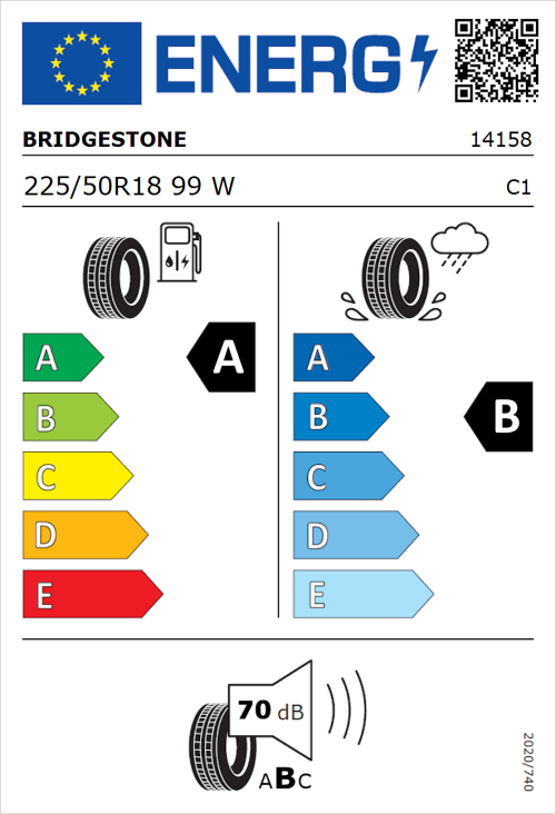 Tyre Label for Bridgestone Turanza T005 225/50R18 99W