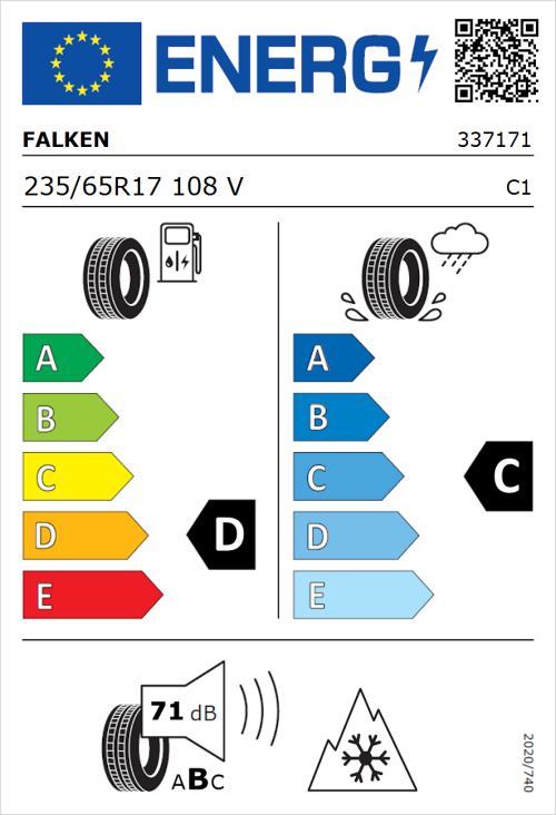 Tyre Label for Falken Wildpeak A/T AT3WA 235/65R17 108V