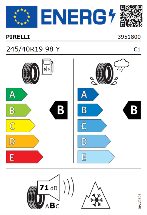 Tyre Label for Pirelli Cinturato All Season SF2 245/40R19 98Y