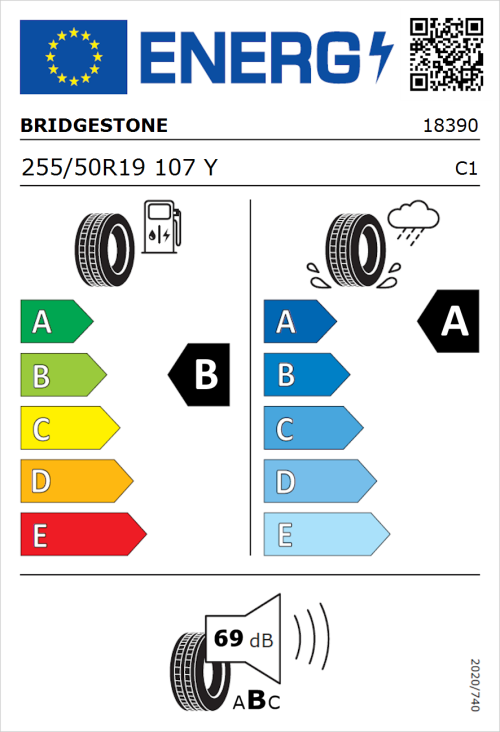 Tyre Label for Bridgestone Turanza T005 255/50R19 107Y